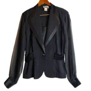 R.J. & CO VTG BLACK JACKET SHEER SLEEVE/REMOVEABLE BIB SATIN DETAILS SIZE 14